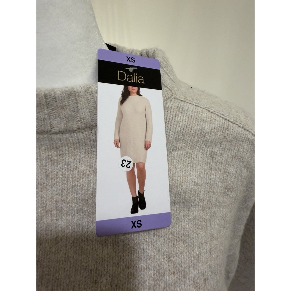 Dalia Women's Knit Long Sleeve Sweater Dress Beige Size XS